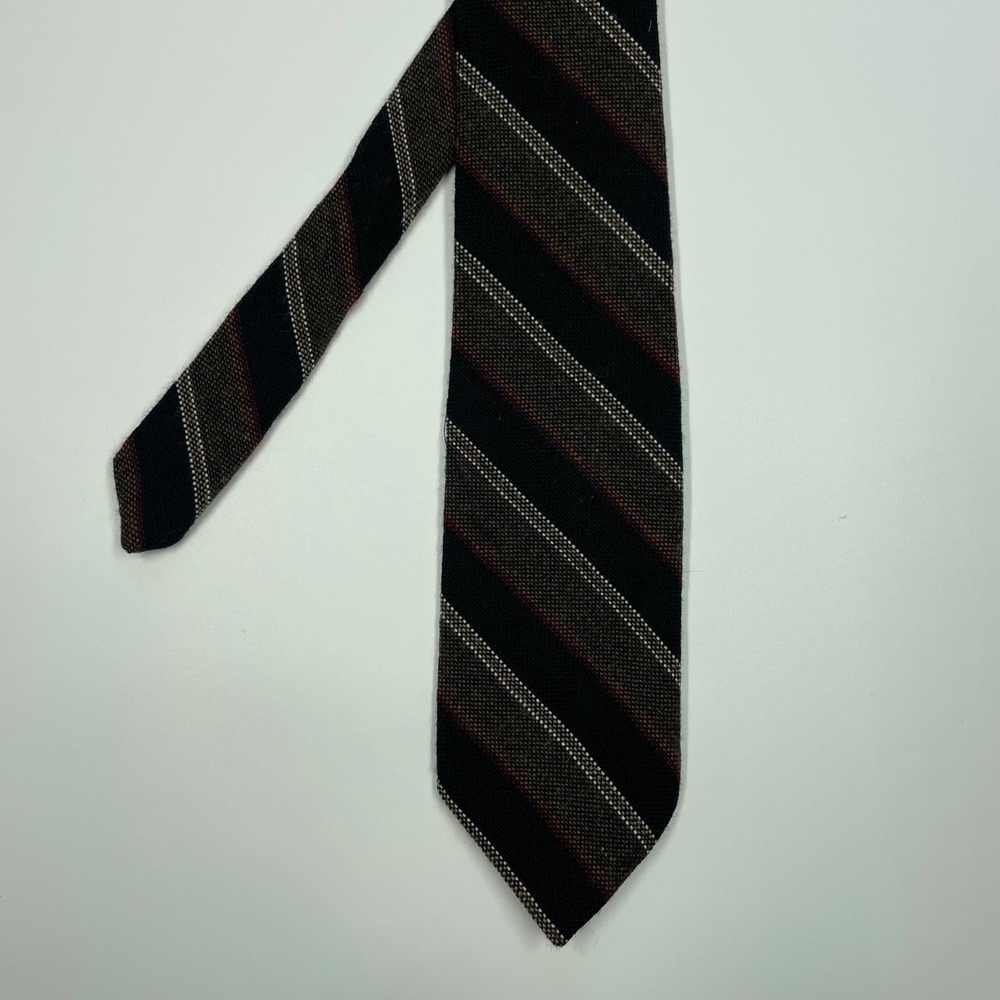 Wembley Black Brown Striped Wool Blend Necktie Mens OS